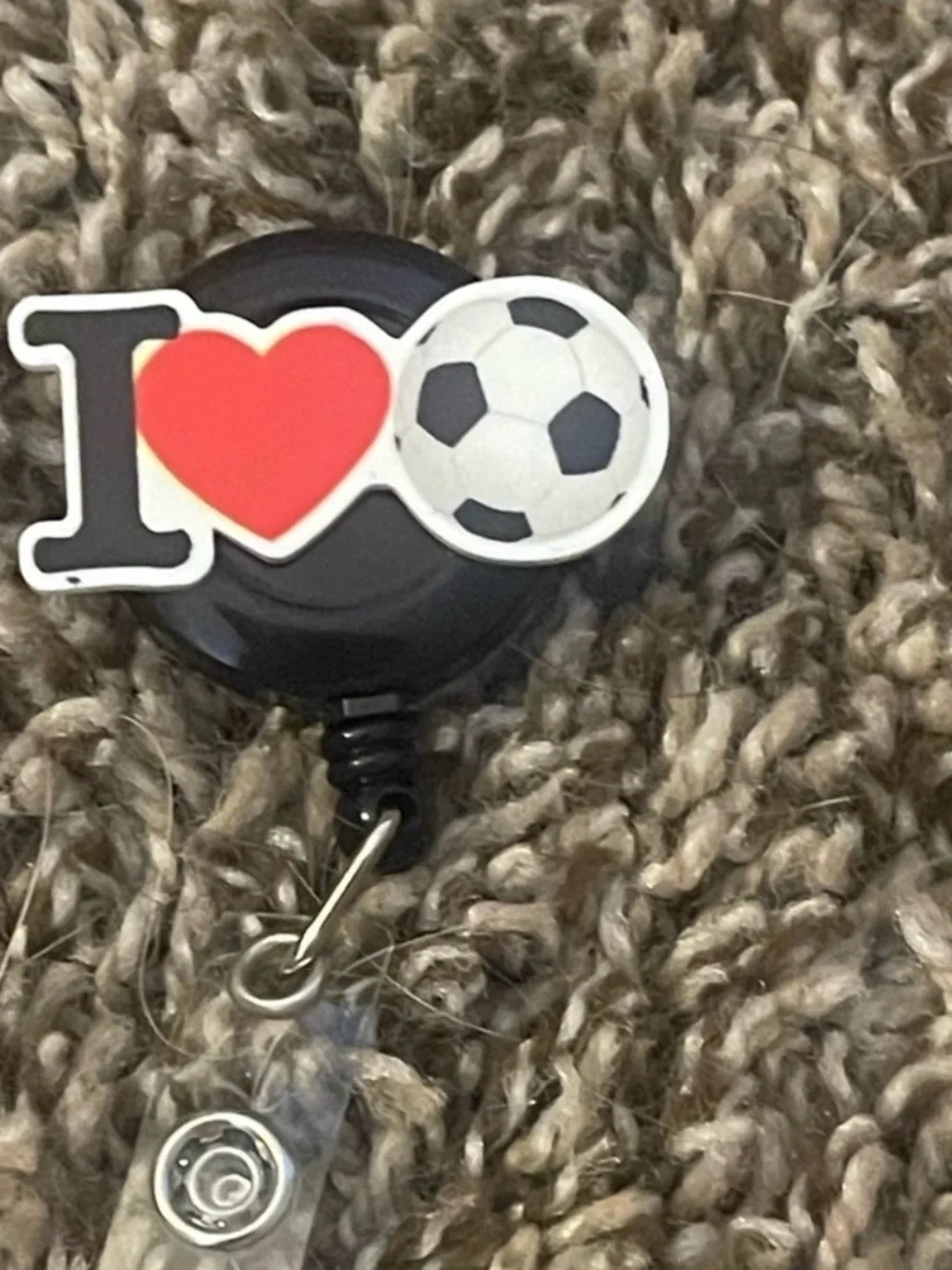 Black Soccer 'I ♥ Soccer' Retractable Badge Reel
